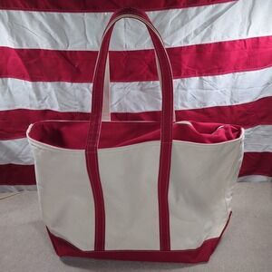 Vintage LL Bean Boat And Tote XL Jumbo Zip Top Bag Canvas Red Trim 1980s 1990s